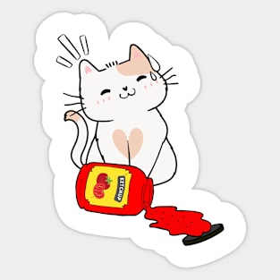 Persian cat Spilled a bottle of ketchup Sticker